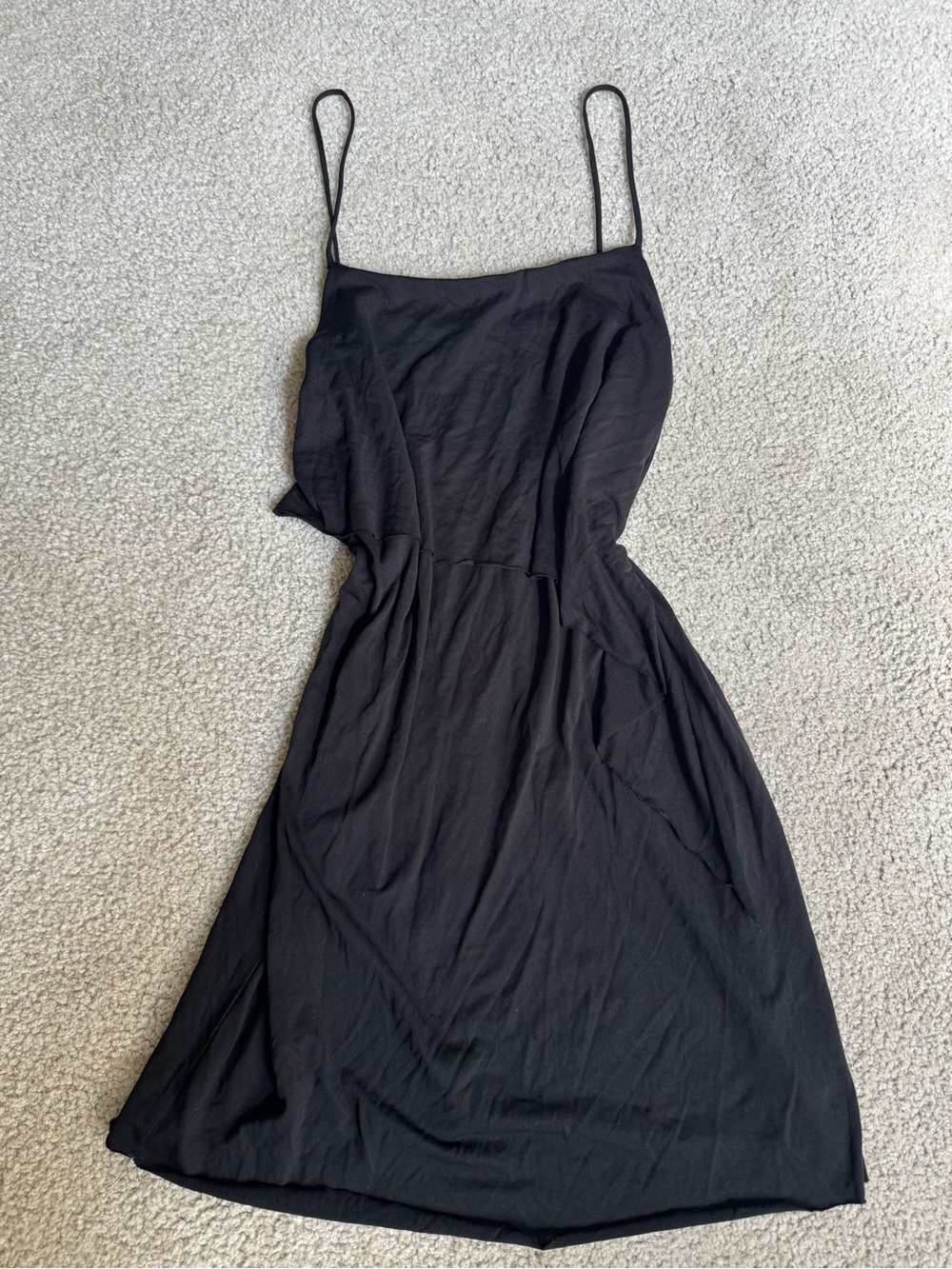 Women's Black Midi Slip Dress with Spaghetti Straps party sexy
